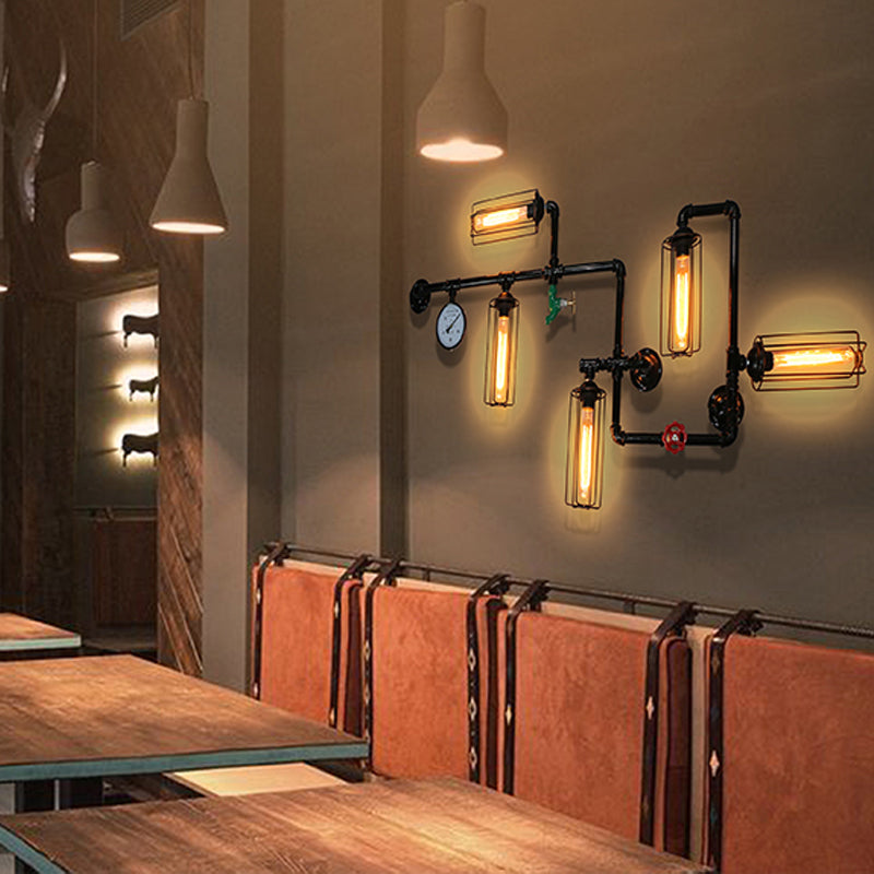 Black Water Pipe Wall Sconce Lighting Industrial Iron Restaurant Wall Light Fixture
