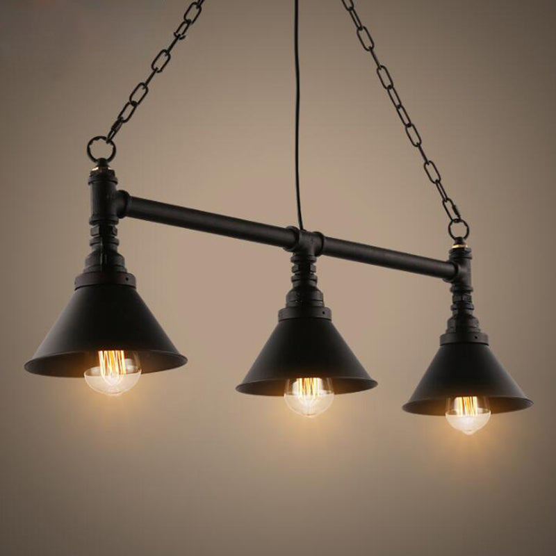 Industrial Cone Island Pendant Light 3-Light Wroying Fer Hanging Lamp Kit en noir pour salle à manger
