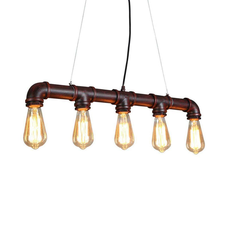 5 Heads Elongated Pipe Island Lamp Farmhouse Metallic Pendant Light Fixture for Dining Room
