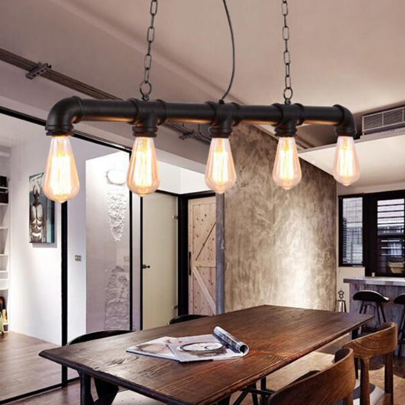 5 Heads Elongated Pipe Island Lamp Farmhouse Metallic Pendant Light Fixture for Dining Room