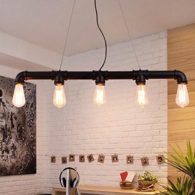 5 Heads Elongated Pipe Island Lamp Farmhouse Metallic Pendant Light Fixture for Dining Room