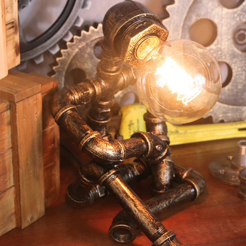 1 Bulb Metal Night Table Lighting Warehouse Brass Robot Shaped Bedroom Nightstand Lamp