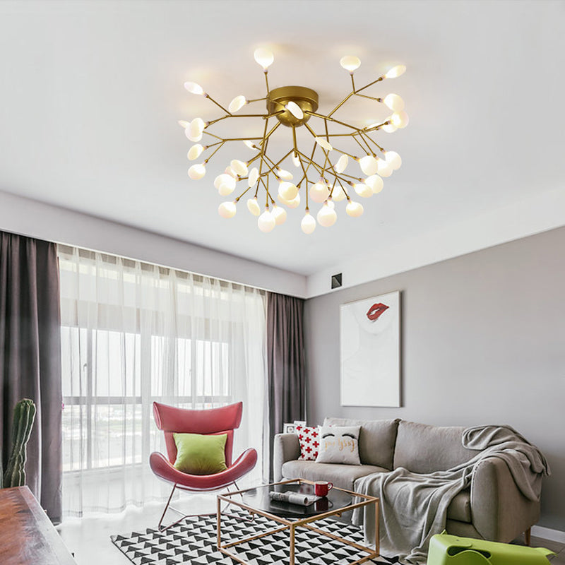 Nordic Heracleum Flush Light Fixture Metal Living Room LED Ceiling Flush Mount in Brass