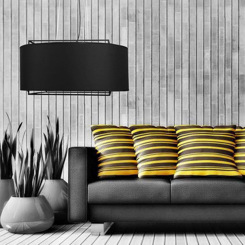 Modern Drum Pendant Light Fixture Fabric LED Hanging Ceiling Light in White/Black