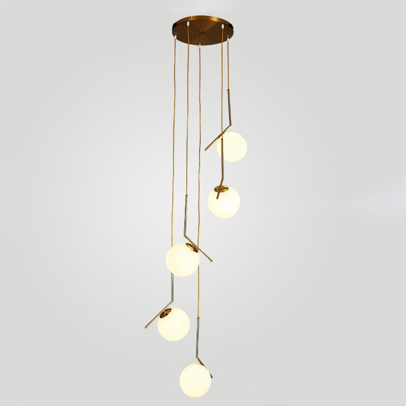 Minimalist Sphere Multi Light Pendant Opal Glass Living Room Suspension Lamp with Metal Arm