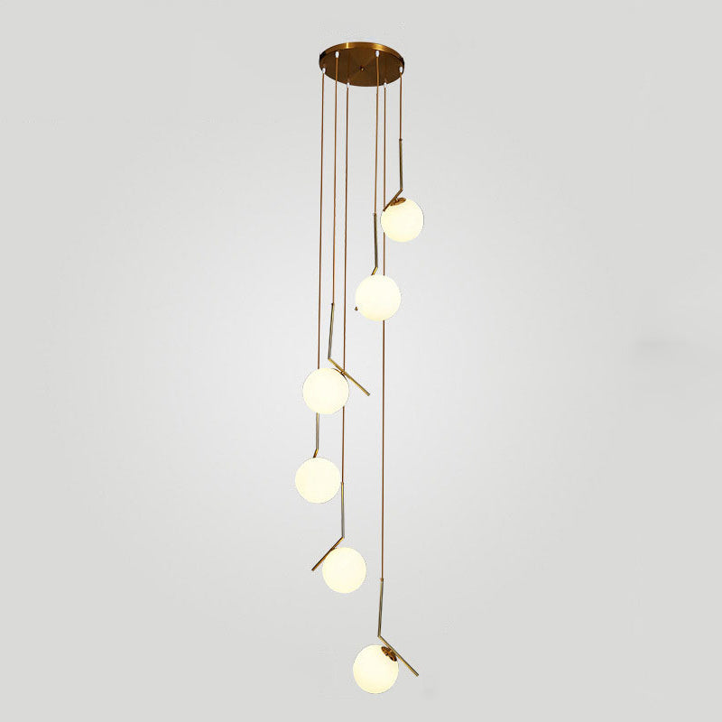 Minimalist Sphere Multi Light Pendant Opal Glass Living Room Suspension Lamp with Metal Arm
