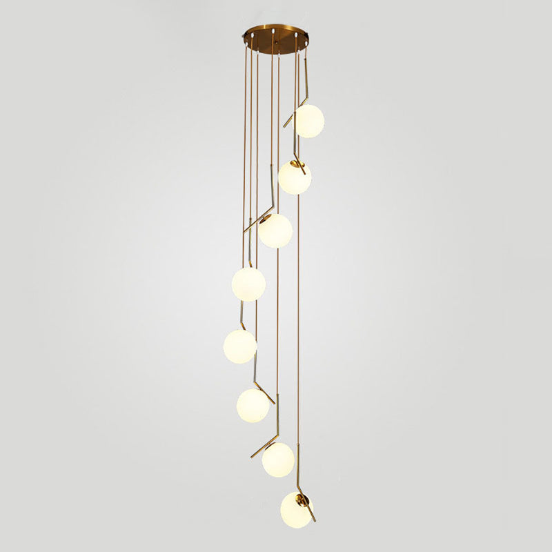 Minimalist Sphere Multi Light Pendant Opal Glass Living Room Suspension Lamp with Metal Arm