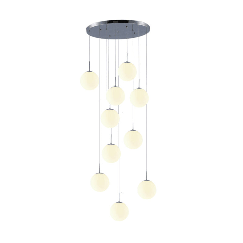 Sphere Living Room Multi Ceiling Light Opal Glass Contemporary Pendant Lighting Fixture in Silver