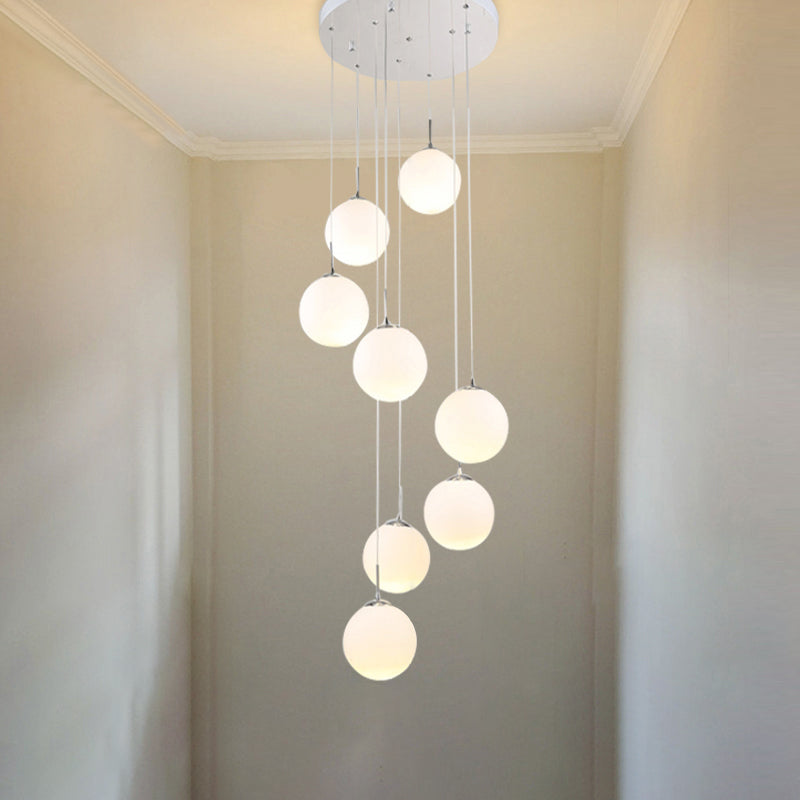 Orb Cream Glass Multi Light Pendant Modernist White Ceiling Suspension Lamp for Living Room