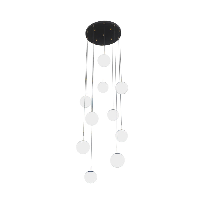 Ball Multi Pendant Light Modernist Cream Glass 10 Heads Black Suspension Lamp for Living Room