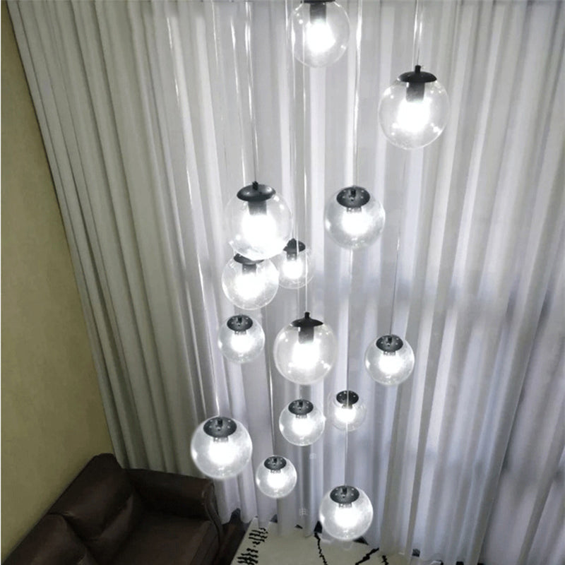Simplicity Globe Cluster Pendant Cognac Glass 10-Light Stairs Hanging Ceiling Light