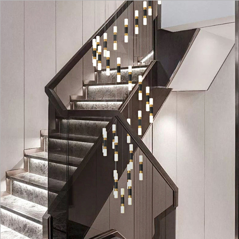 Metal Tubular Multi Pendant Contemporary 12-Head Hanging Light Fixture with Spiral Design in Black and White
