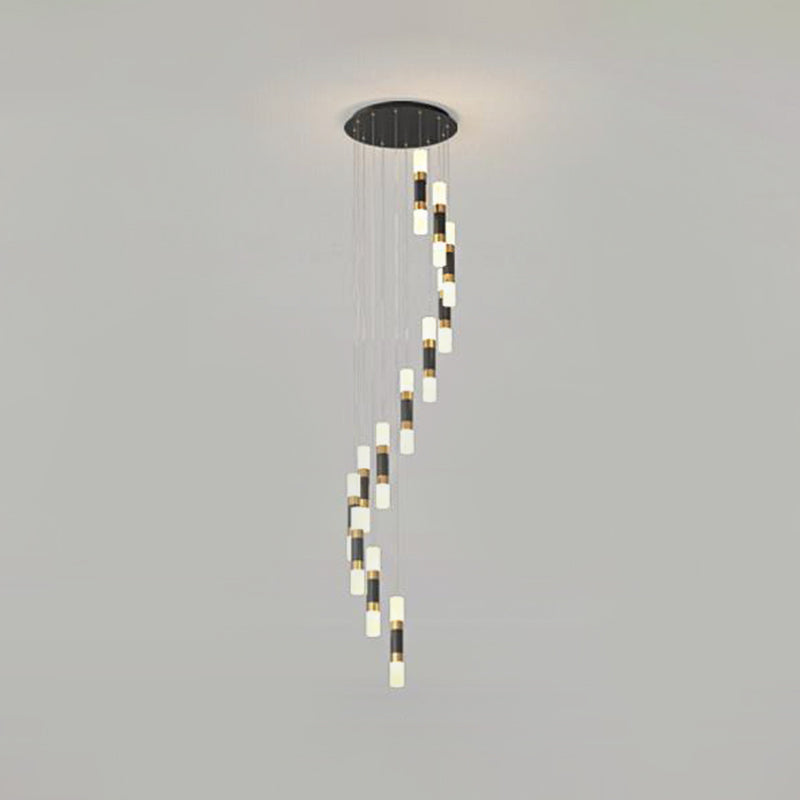 Metal Tubular Multi Pendant Contemporary 12-Head Hanging Light Fixture with Spiral Design in Black and White
