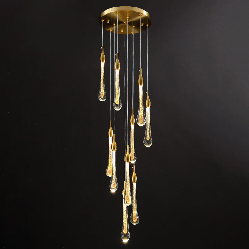 Droplet Stairs Multi Pendant Light Water Glass Modernism Hanging Lamp Kit in Gold
