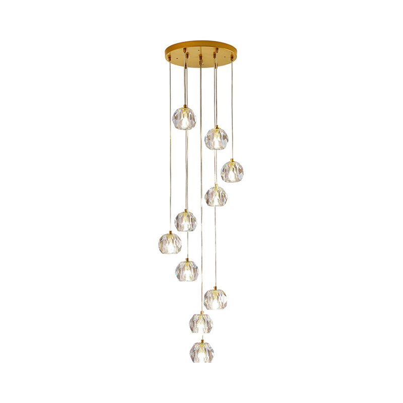 Ball Clear Glass Multi Pendant Modern Style Gold Pendulum Light with Spiral Design for Stairs