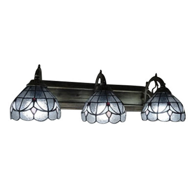 Dome Wall Mount Light with Curved/Arc Arm 3 Lights Stained Glass Vintage Vanity Light for Bathroom