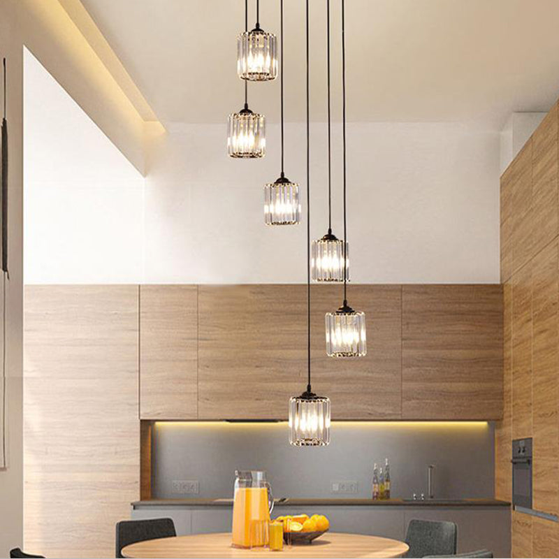 Zylinder Cluster Anhänger Licht minimalistischer klarer Kristallschwarz -Drop -Lampe für Treppen