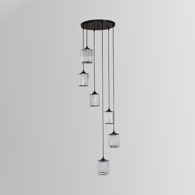 Zylinder Cluster Anhänger Licht minimalistischer klarer Kristallschwarz -Drop -Lampe für Treppen