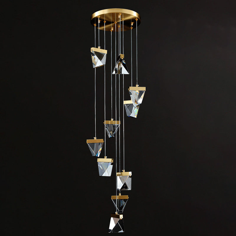 Clear Crystal Triangle Spiral Cluster Pendant Contemporary Hanging Lighting for Stairs