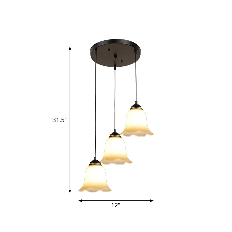 Bloemtrap Multi hanglamp lichte matglas minimalistische suspensieverlichting in zwart met ronde luifel
