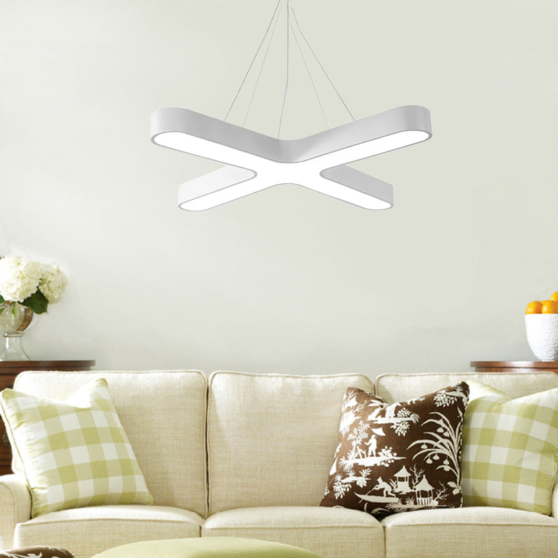 White/Black/Gold Cross Hanging Lamp Modern 23.5"/35.5" Wide Led Metal Ceiling Pendant Light for Office with Opaline Diffuser