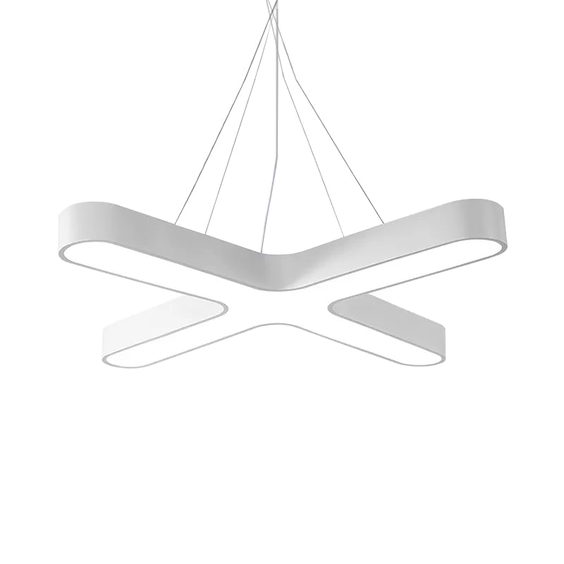 White/Black/Gold Cross Hanging Lamp Modern 23.5"/35.5" Wide Led Metal Ceiling Pendant Light for Office with Opaline Diffuser