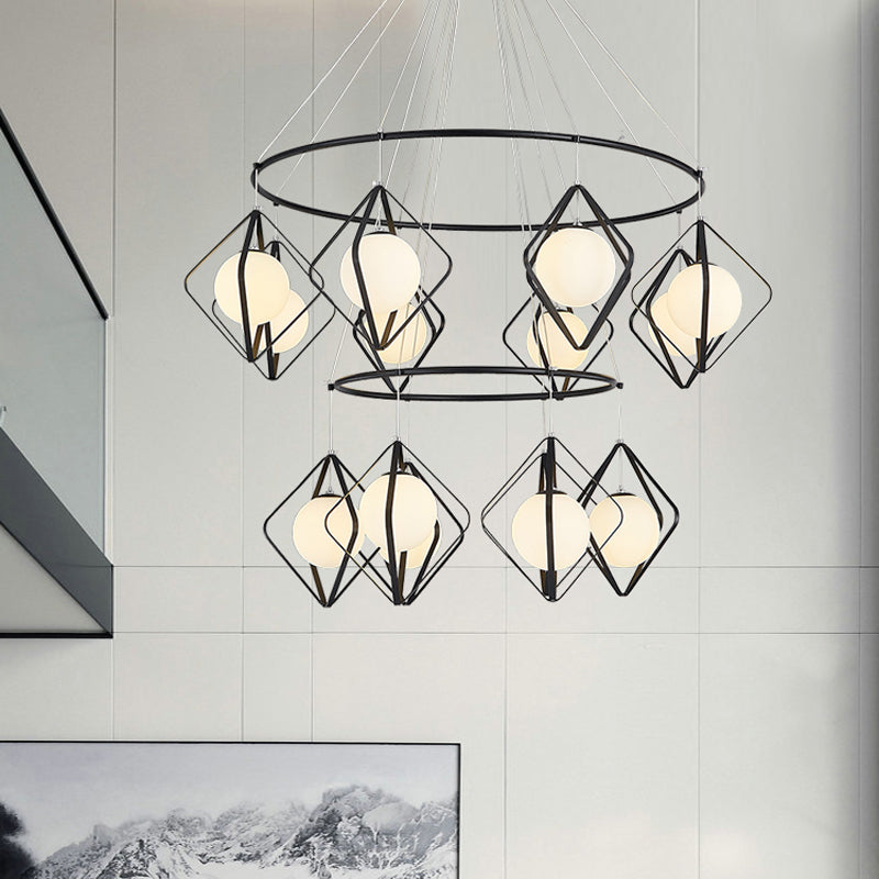 Eenvoudige multi -light hanger Global Metallic Pendulum Lamp met opaalglasschaduw voor woonkamer
