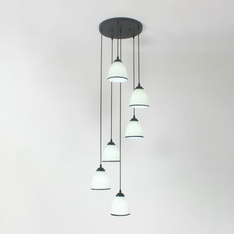 Dôme escaliers Swirl Cluster Pendant Light Opal Glass Glass Contemporary suspendre l'éclairage en noir