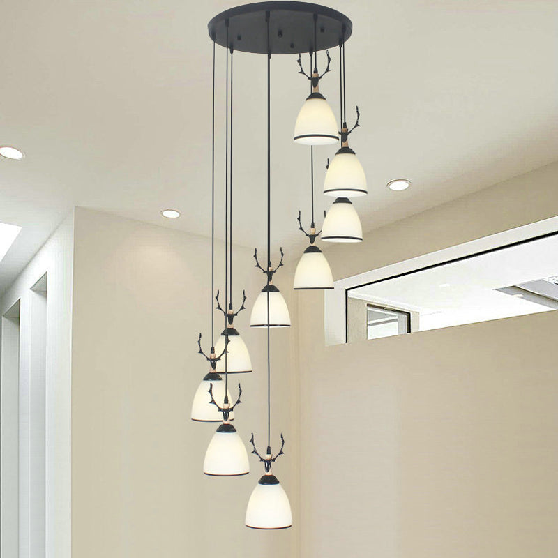 Dôme escaliers Swirl Cluster Pendant Light Opal Glass Glass Contemporary suspendre l'éclairage en noir