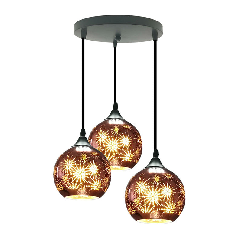 Globe Hanging Ceiling Light Modernist Firework Glass Bronze Suspension Lighting for Corridor