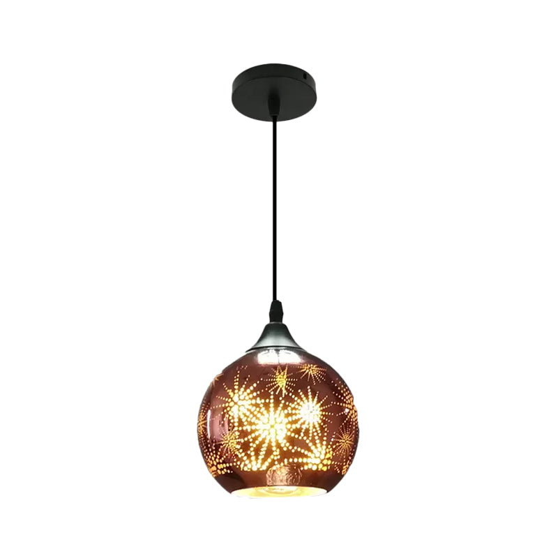 Globe Hanging Ceiling Light Modernist Firework Glass Bronze Suspension Lighting for Corridor
