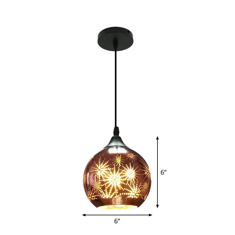 Globe Hanging Ceiling Light Modernist Firework Glass Bronze Suspension Lighting for Corridor