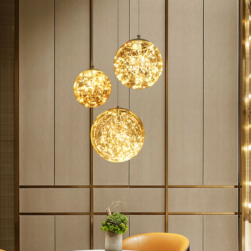 Ball Pendant Light Kit Minimal LED Glass Down Lighting with Inside Glowing String