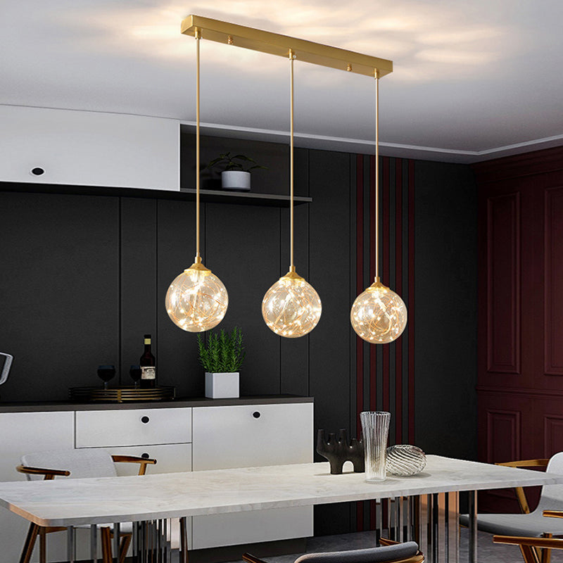 Moderne bol plafond hanger glazen eetkamer led suspensielamp in messing
