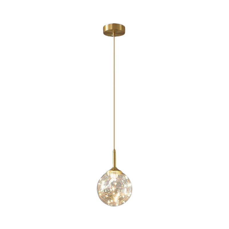 Moderne bol plafond hanger glazen eetkamer led suspensielamp in messing