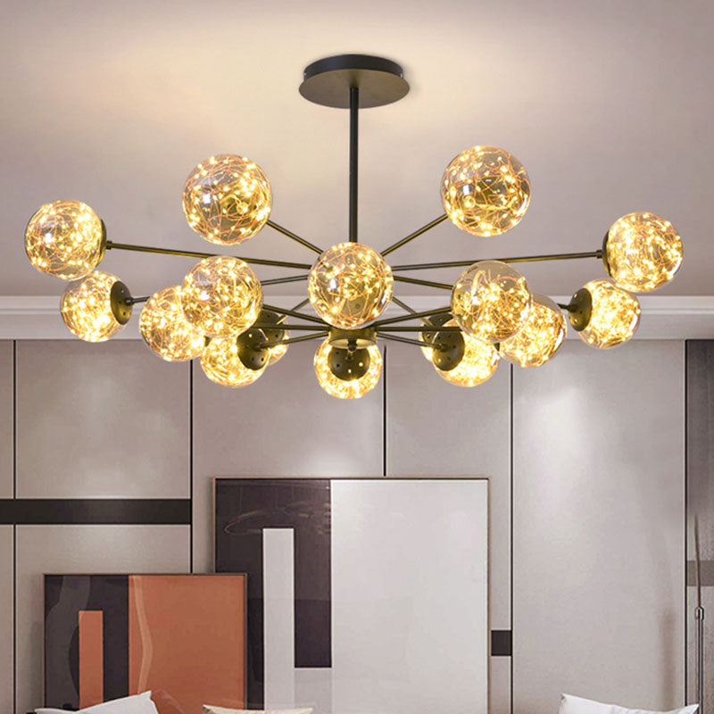 Simplicity Ceiling Chandelier Black Spherical Pendulum Light with Glass Shade for Dining Room