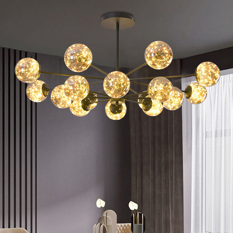 Simplicity Ceiling Chandelier Black Spherical Pendulum Light with Glass Shade for Dining Room