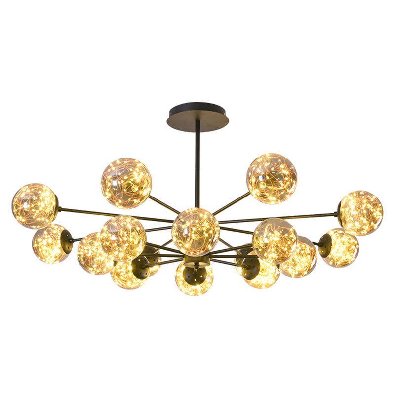 Simplicity Ceiling Chandelier Black Spherical Pendulum Light with Glass Shade for Dining Room