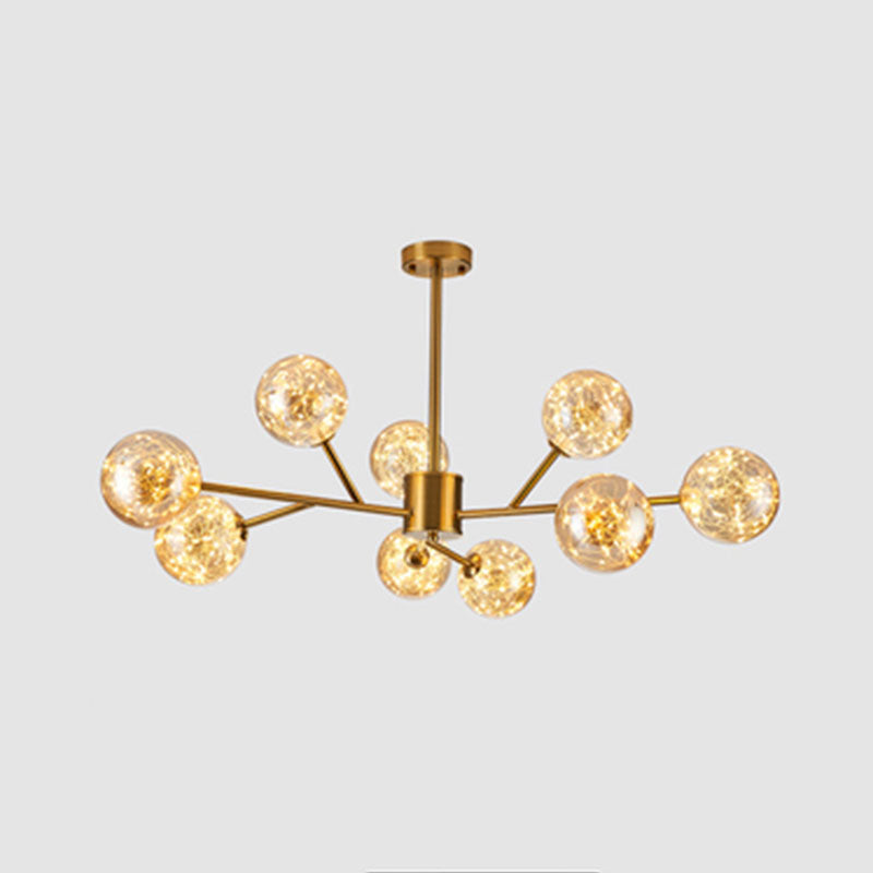 Minimalist Ball Chandelier Lighting Cognac Glass Starry LED Bedroom Hanging Pendant Light