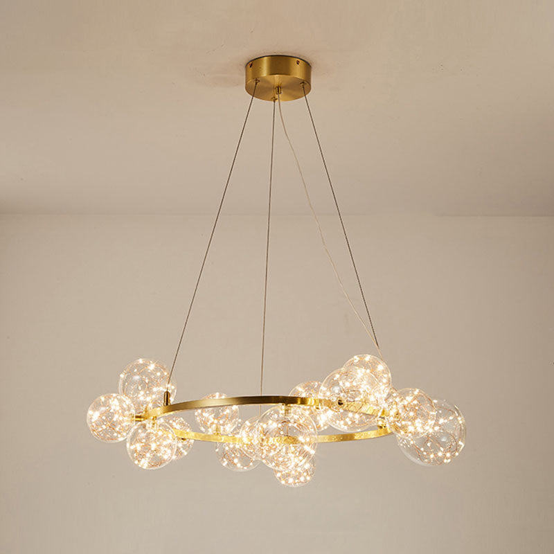 Orb Bedroom Hanging Chandelier Clear Glass Starry LED Modern Ceiling Suspension Lamp in Gold