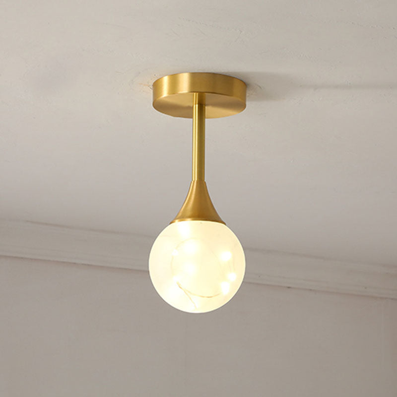 Simple LED Pendant Chandelier Brass Sphere Starry Hanging Lighting with Glass Shade