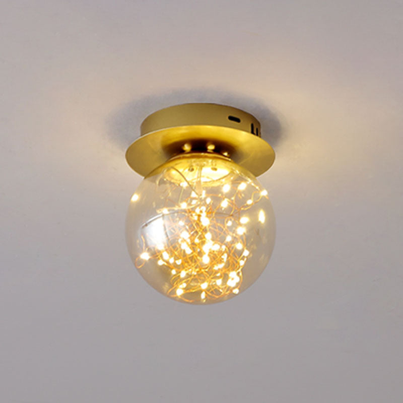 Glass Spherical Flush Mount Lamp Minimalistic LED Close to Ceiling Light for Porch