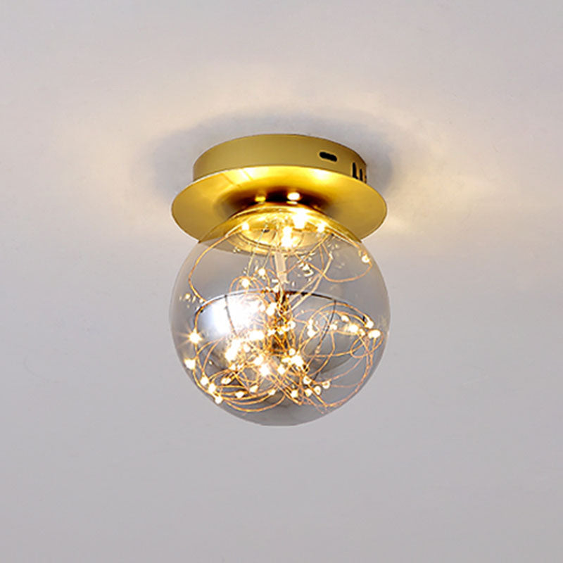 Glass Spherical Flush Mount Lamp Minimalistic LED Close to Ceiling Light for Porch