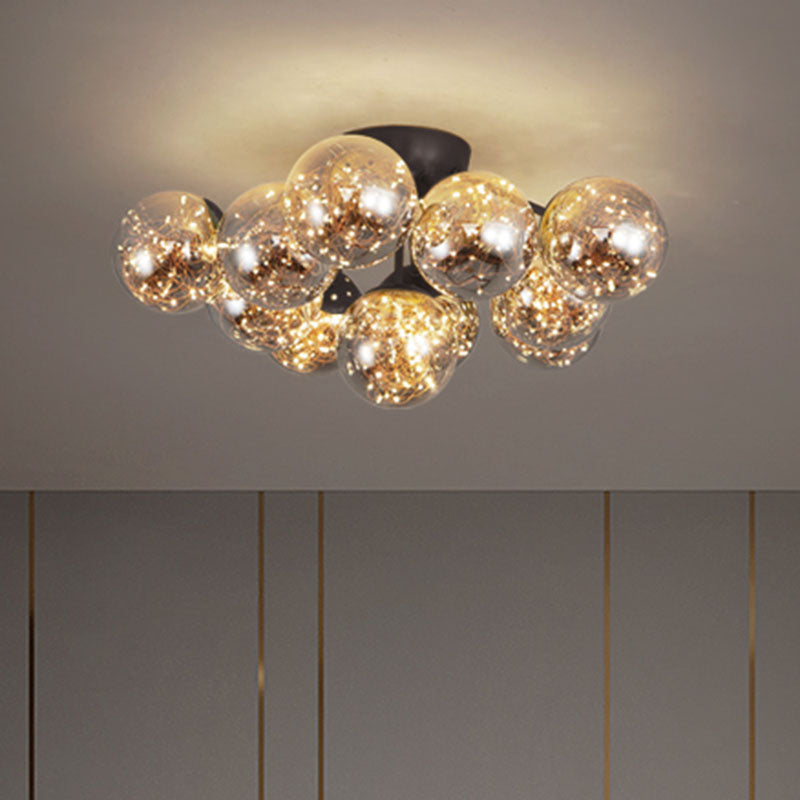 Luz de montaje de bola de humo modernista de cristal gris LED de cristal de estrellado de cristal de estrellado para dormitorio