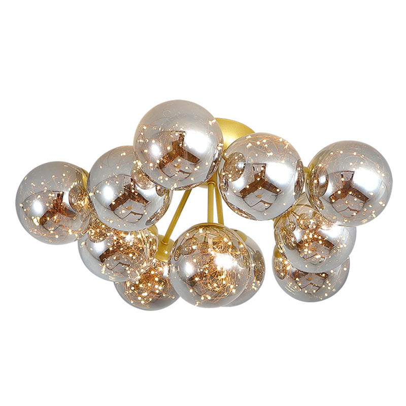 Luz de montaje de bola de humo modernista de cristal gris LED de cristal de estrellado de cristal de estrellado para dormitorio