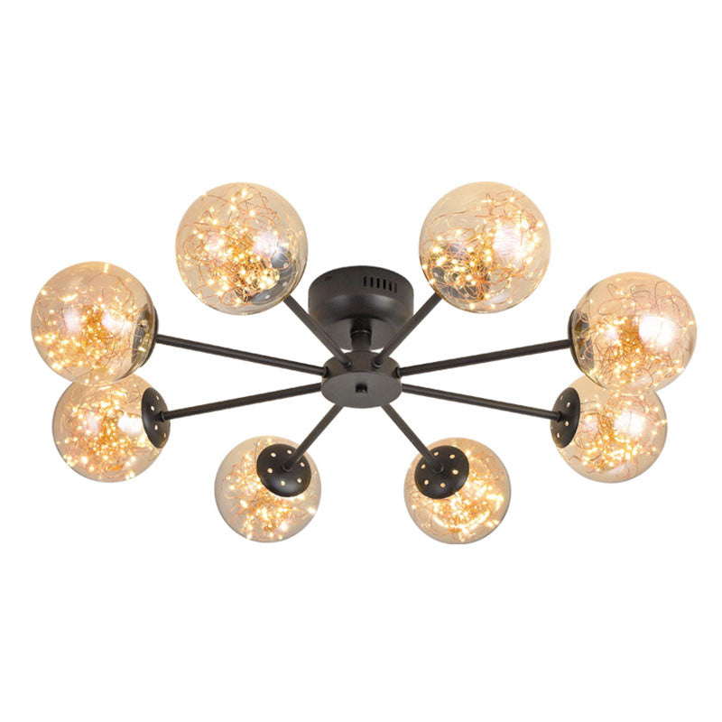Einfache LED Starry Semi Flush Mount Black Globe Deckenleuchte mit Glasschatten