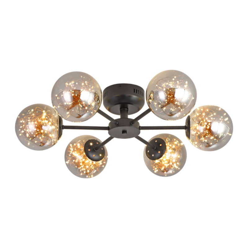 Einfache LED Starry Semi Flush Mount Black Globe Deckenleuchte mit Glasschatten