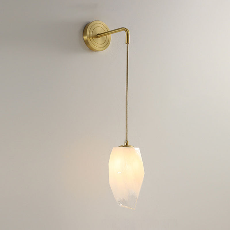 LED Bedroom Wall Light Fixture Minimalist Gold Wall Lamp Sconce with Geometrical Glass Shade