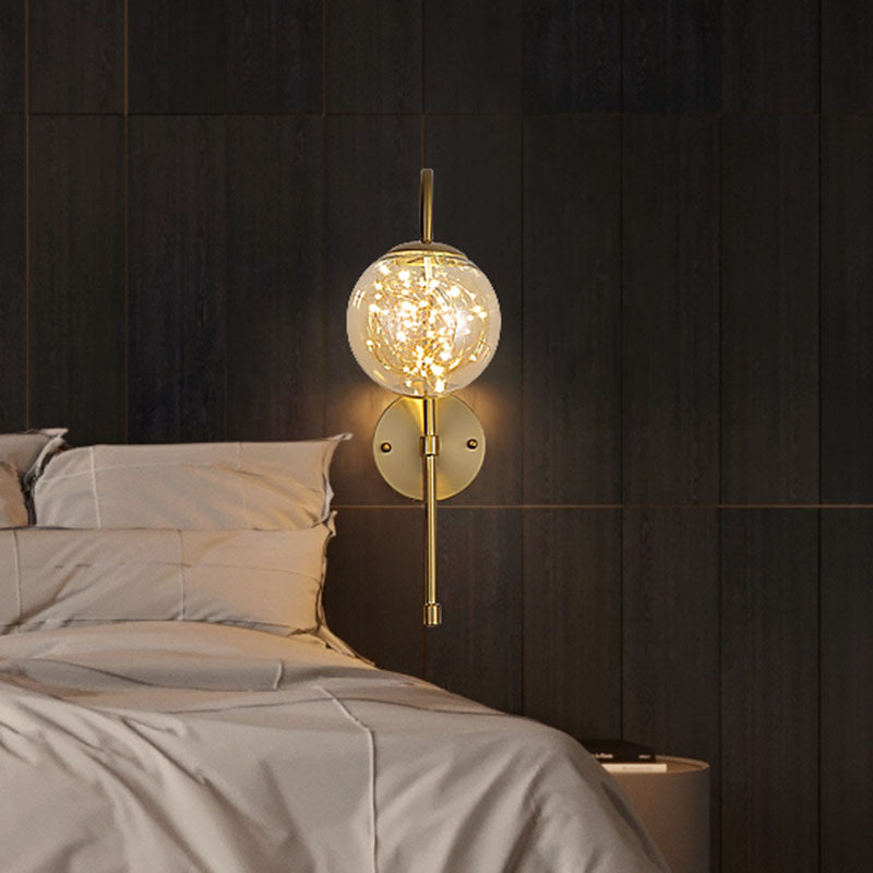 Ball Glass Wall Light Sconce Minimalist LED Gold Wall Lighting with Gooseneck Arm