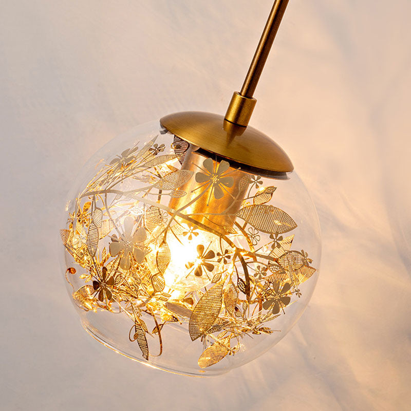 Clear Glass Bubble Wall Lamp Contemporary 1-Light Wall Mounted Lamp with Foil Flower Decor
